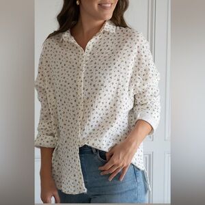 Neuflora Cotton Guazd Floral Print Button-Up Blouse - Cream